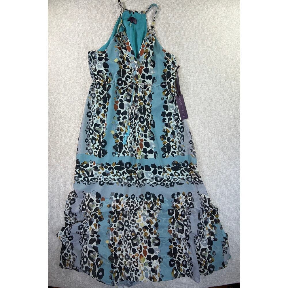 Hale Bob Women's Blue Large NWT Maxi Spaghetti Strap Summer Sundress Dress Boho